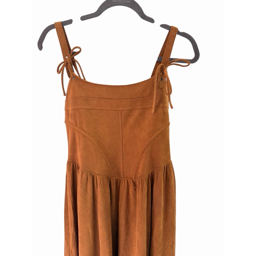 Moon River Women's M Brown Faux Suede Tiered Maxi Dress 70s Western - Picture 5 of 11